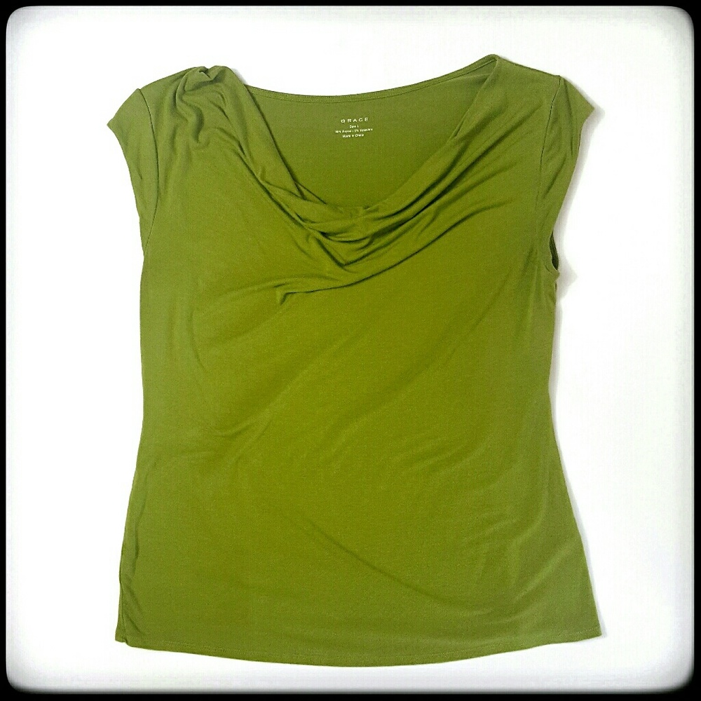Grace cowl neck green cap sleeve top