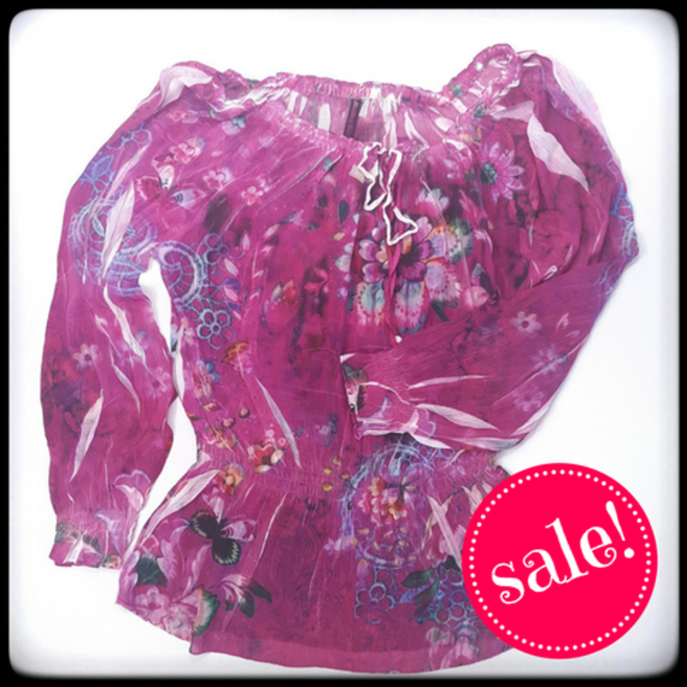 Pink floral peasant blouse EUC