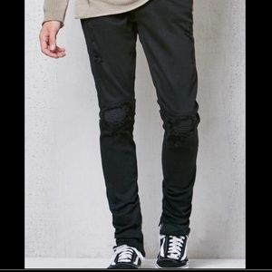 Stacked Skinny Destroyed Moto Zip Stretch Jeans