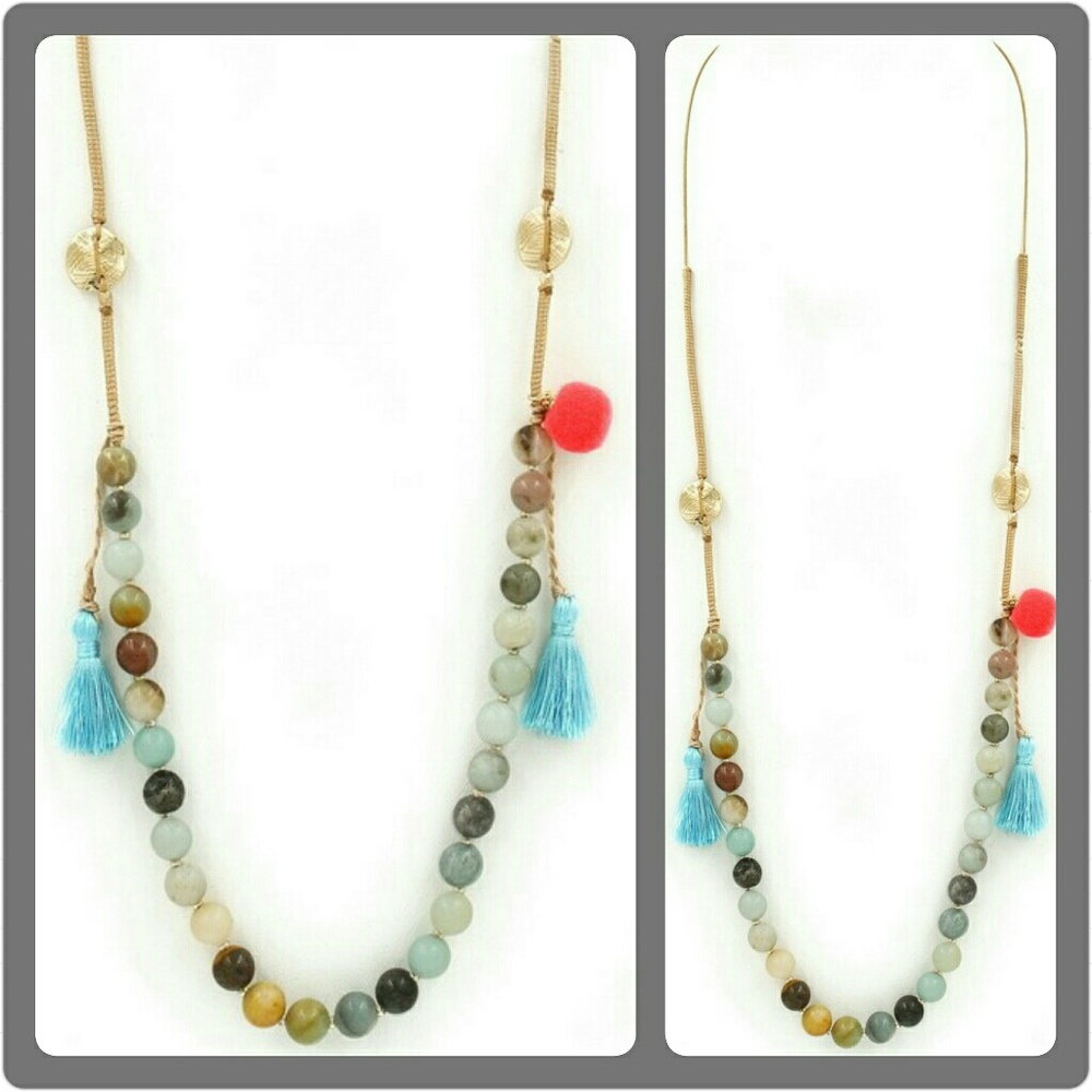 Stone Beaded Tassel Layering Necklace