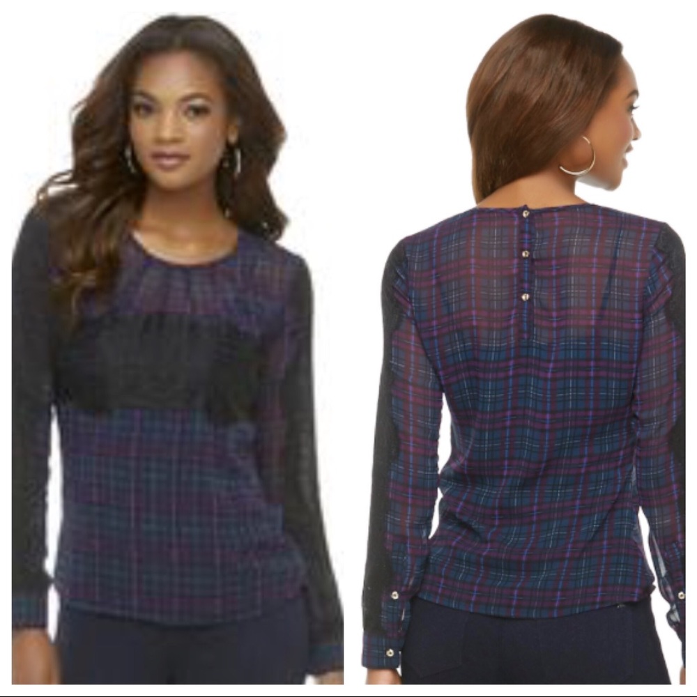 Purple Plaid & Lace Top (sheer)