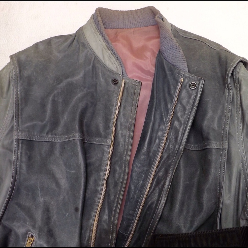 distressed leather bomber jacket vintage 70s cool - Picture 5 of 8