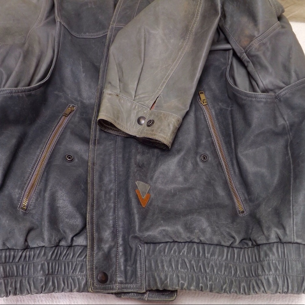 distressed leather bomber jacket vintage 70s cool - Picture 7 of 8