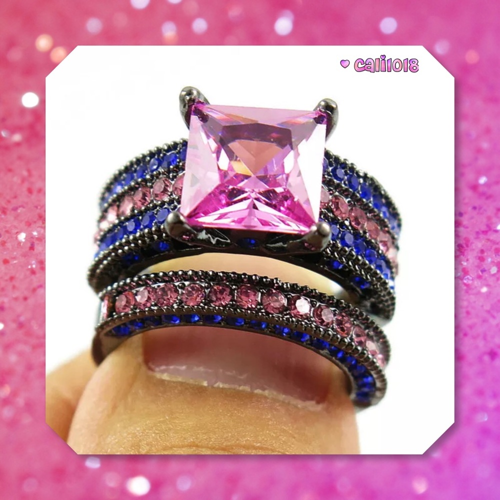 JUST IN🆕2pc 6tcw Black Gold Filled Ring Set