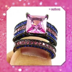 JUST IN🆕2pc 6tcw Black Gold Filled Ring Set