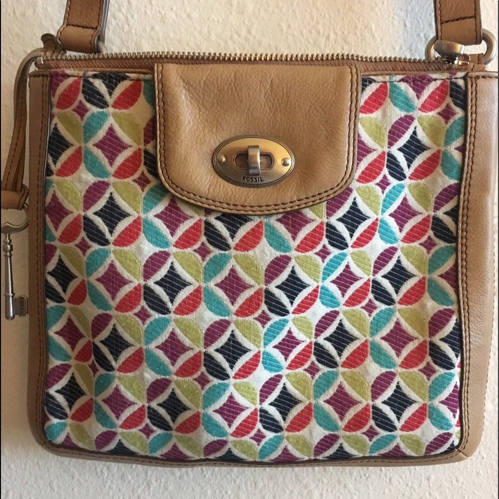 FOSSIL Multicolor Leather & Canvas Crossbody Bag