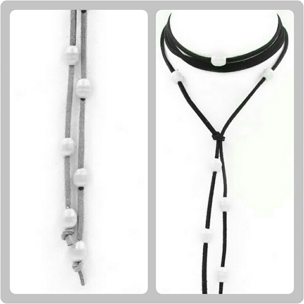Pearl & Suede Choker Necklace - Picture 2 of 2