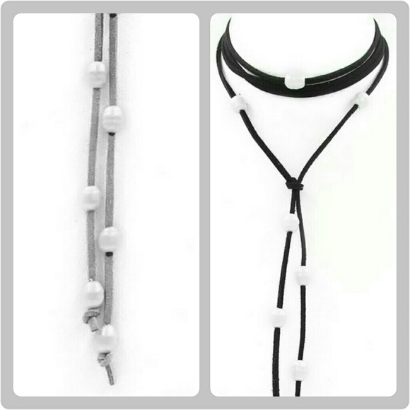 Pearl & Suede Choker Necklace - Picture 2 of 2