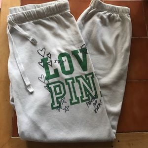 PINK- white & green sweat pants.
