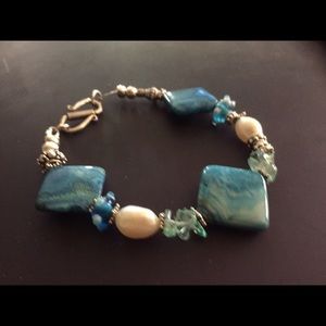 Sterling silver, pearl and jasper bracelet