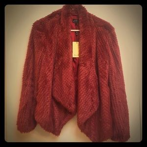 Red Faux Fur Bardot Waterfall Jacket