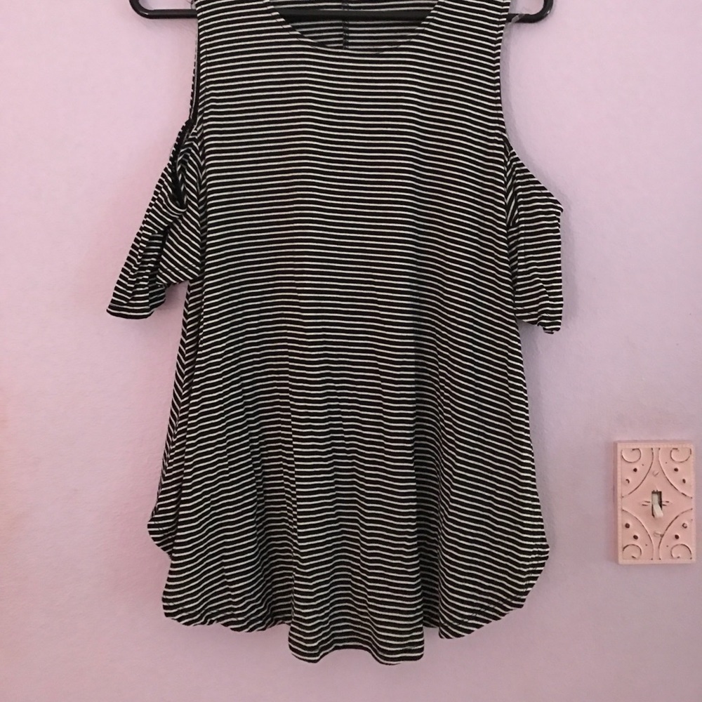 Black and white striped shoulder cut out shirt