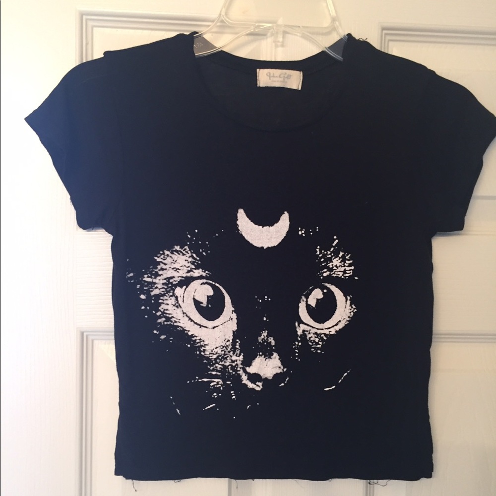 Brandy Melville black cat moon crop top
