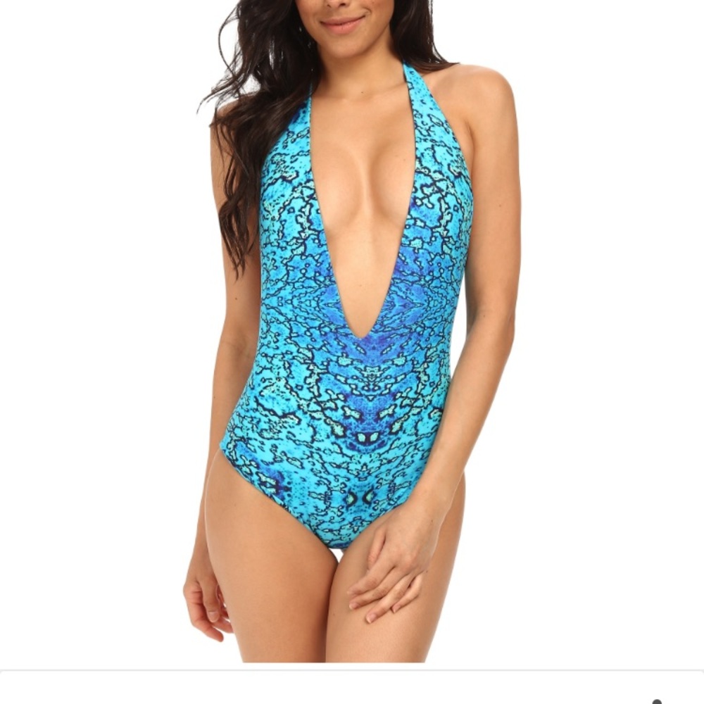Mikoh Blue Hinano Low V-Cut Halter One-Piece swim