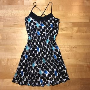 Arden B silk dress small blue white teal black dot
