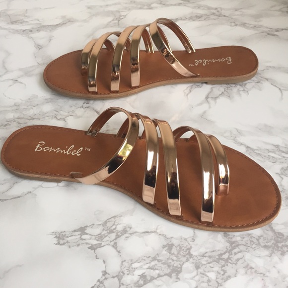 LAST ONE Rose Gold Strappy Slide Sandal Size 7 - Picture 2 of 2