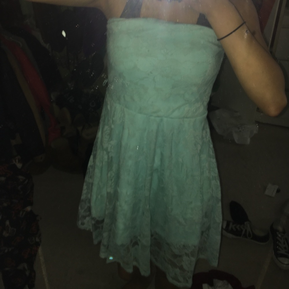 Mint green formal lace dress