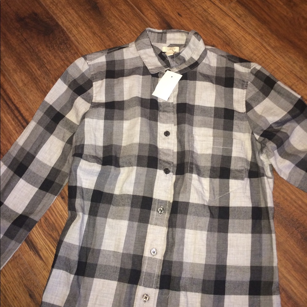 j crew black and white button down flannel