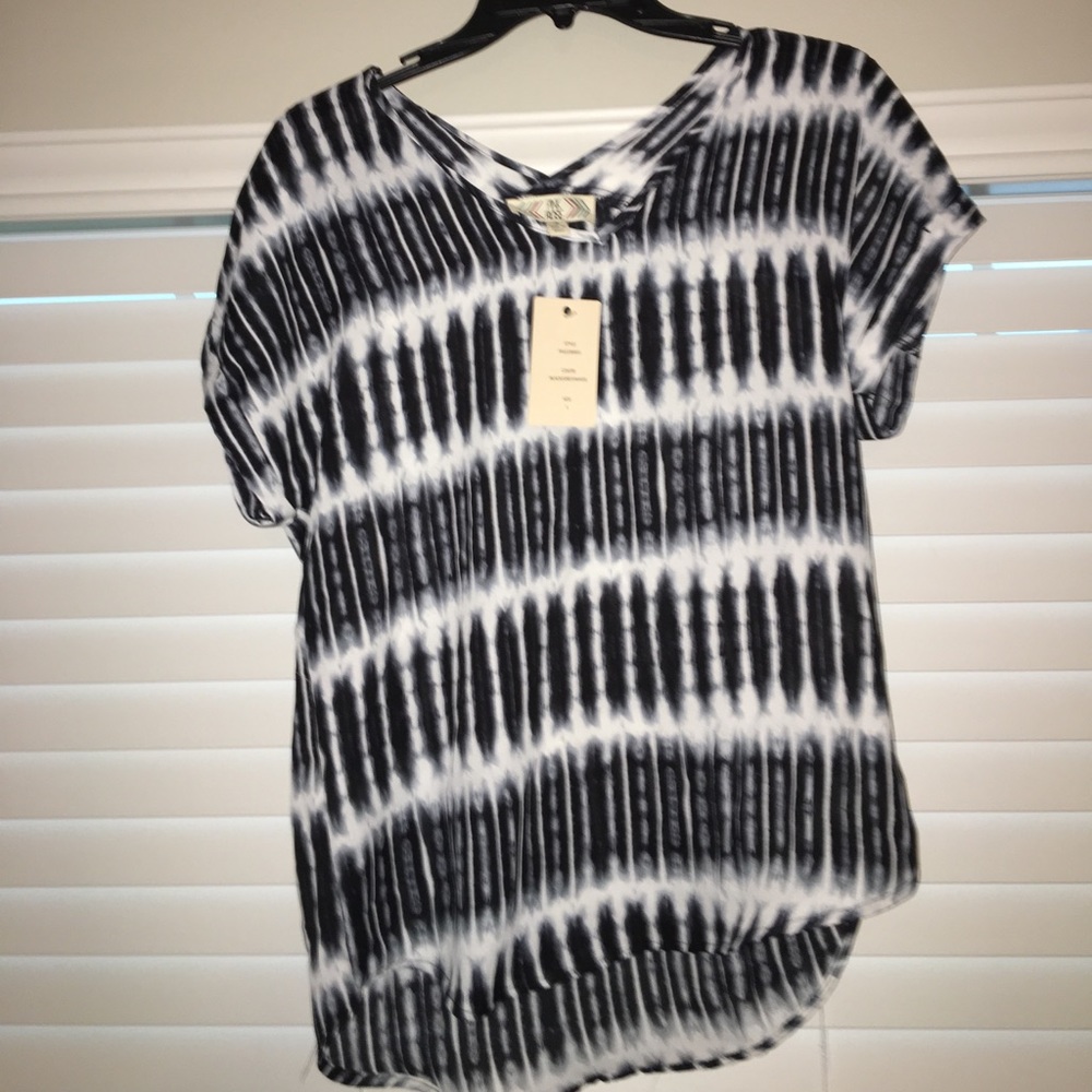 Black and White Tie-Dye Blouse Pink Rose