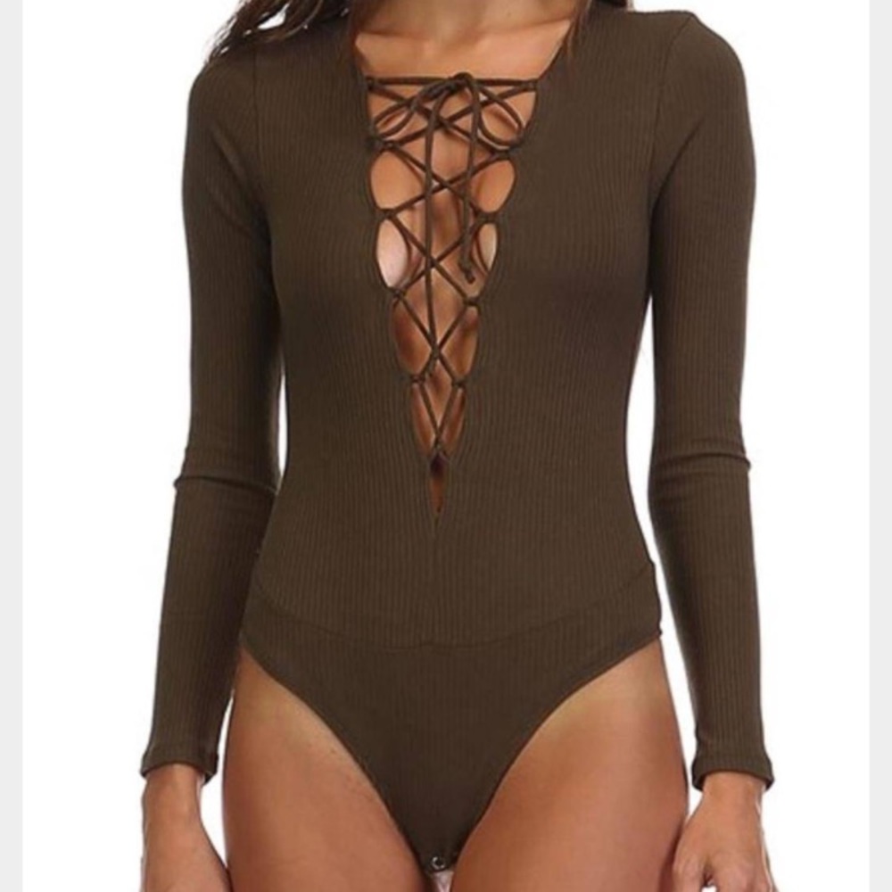 Makers of Dreams Lace up Ribbed Bodysuit