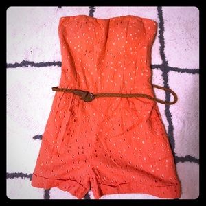 Coral Sweet Heart Shorts Romper.