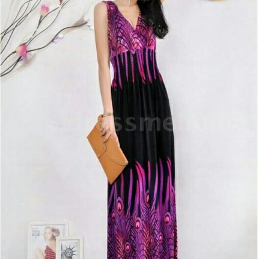 Gorgeous bohemian peacock tail Hawaiian dress