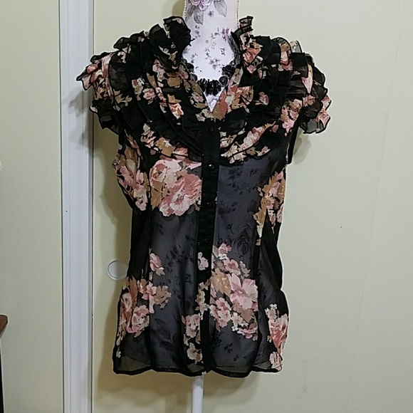 LG) LIVE 4 TRUTH  BLACK buttonup SLEEVELESS BLOUSE - Picture 2 of 7