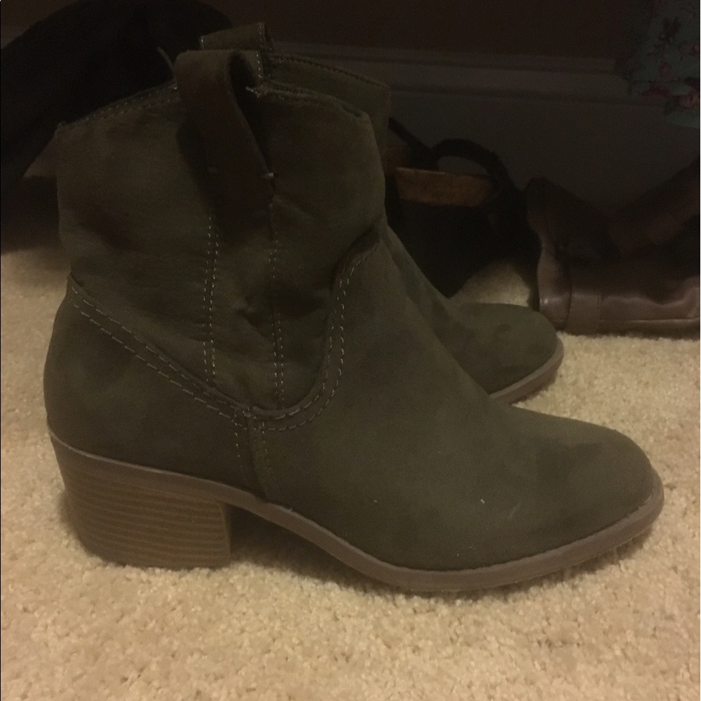 Olive Suede Ankle Boots Size 7 1/2