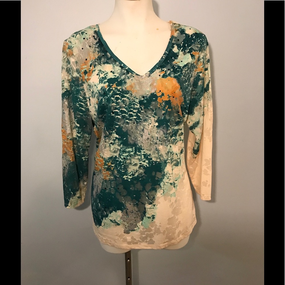 Reba Abstract Print V Neck Top