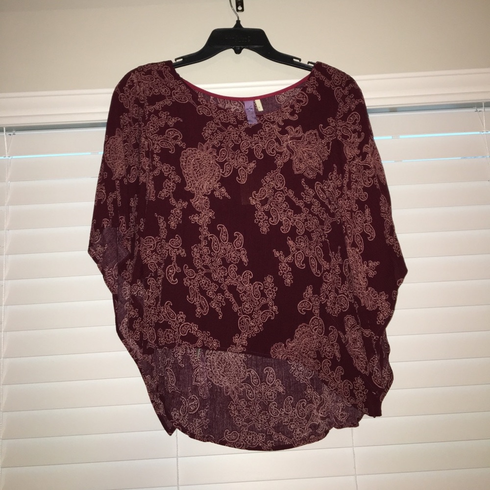 Maroon Floral Flowy Shirt Francesca's