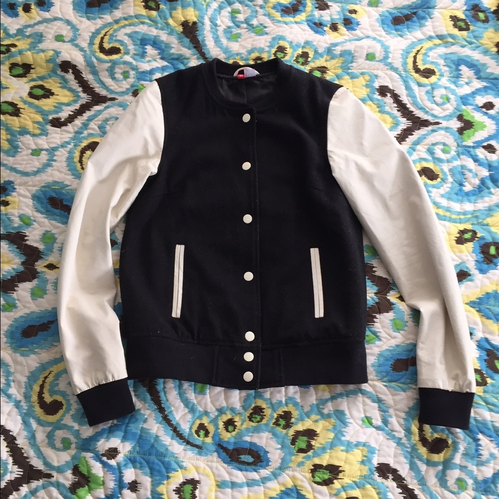 H&M women's vegan leather varsity jacket. Size 4