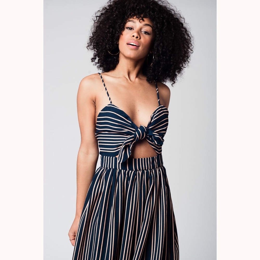 Stripe Bow Midi Dress (NAVY and CREAM) - Picture 2 of 8