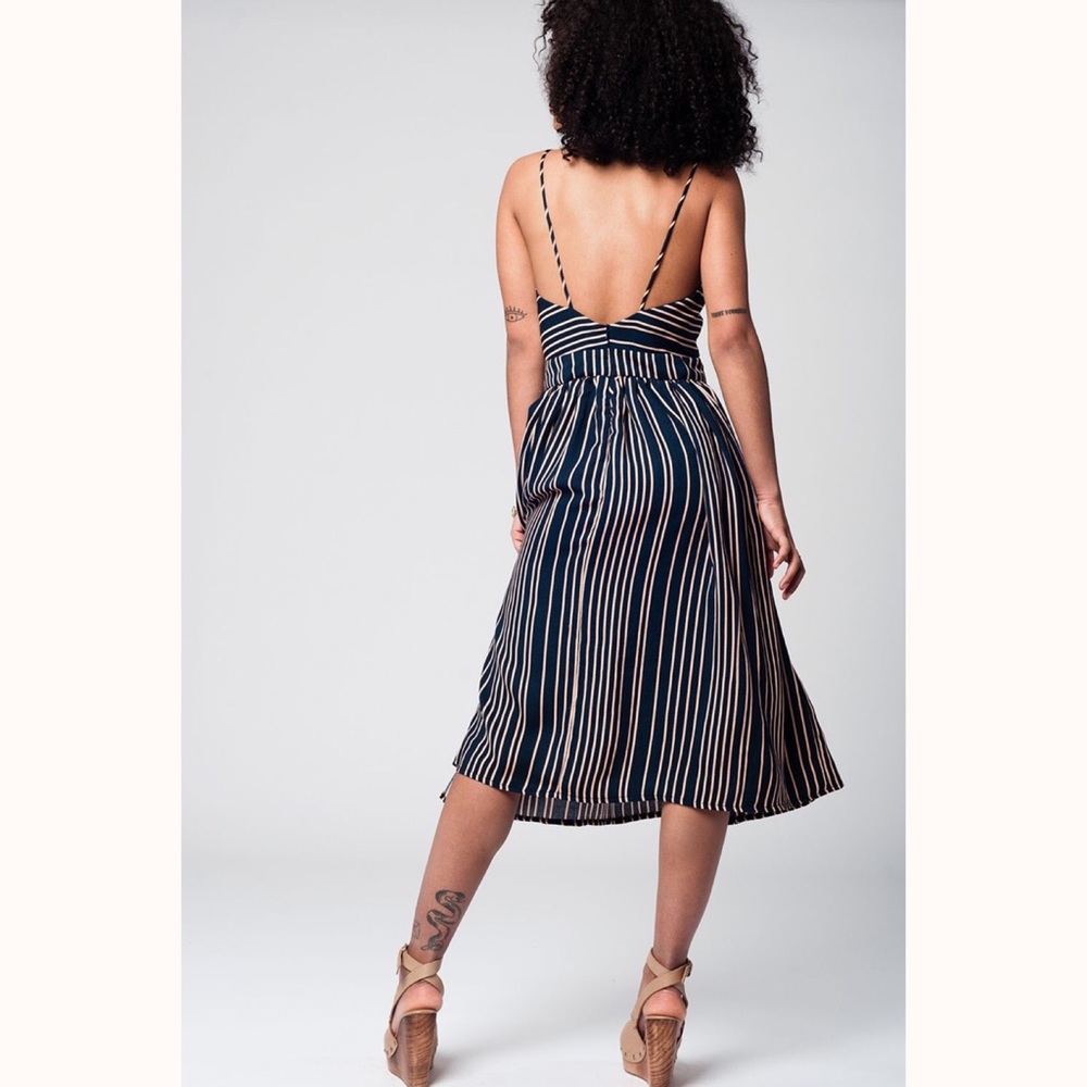 Stripe Bow Midi Dress (NAVY and CREAM) - Picture 3 of 8