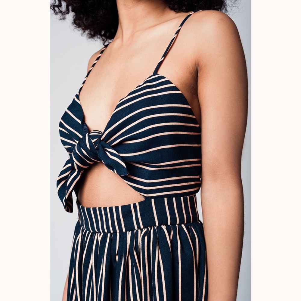 Stripe Bow Midi Dress (NAVY and CREAM) - Picture 4 of 8