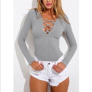 LF LACE UP BODY SUIT- NWOT