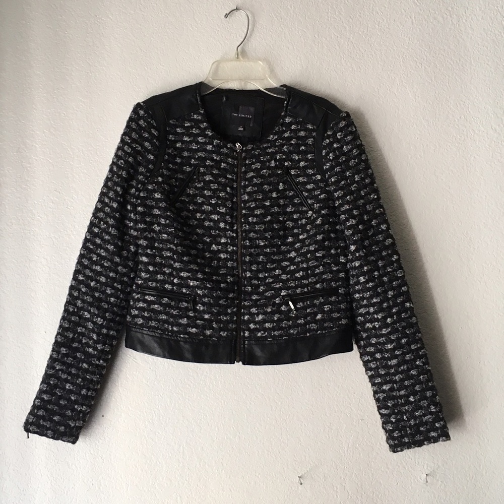 New The Limited Faux Leather Marled Knit Jacket