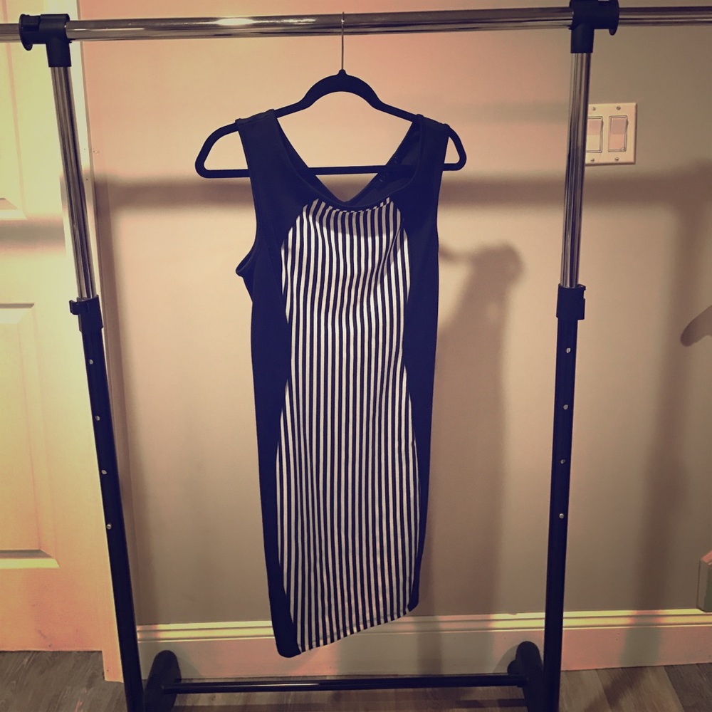 Black and white striped dress