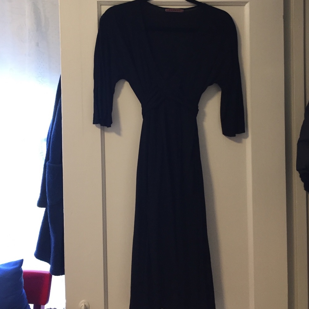 Black jersey kimono sleeve wrap dress