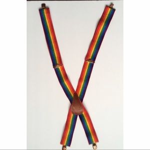 Vintage Rainbow Suspenders With Leather Bird&Sun