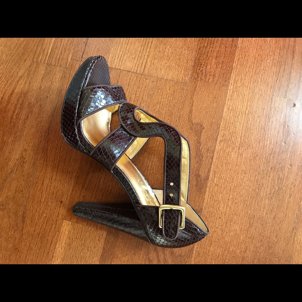 COACH Size 8.5 Brown Snakeskin High-Heeled Sandals