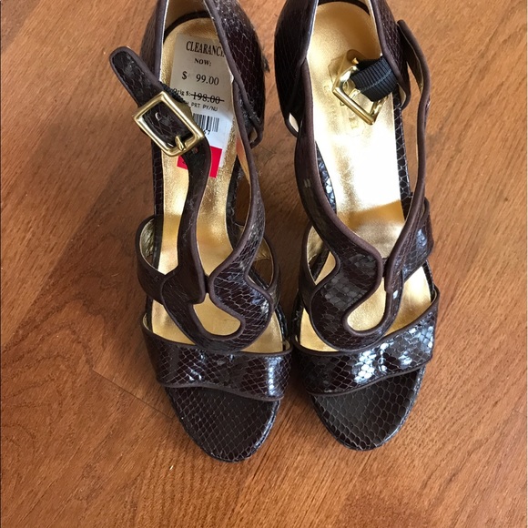 COACH Size 8.5 Brown Snakeskin High-Heeled Sandals - Picture 3 of 3