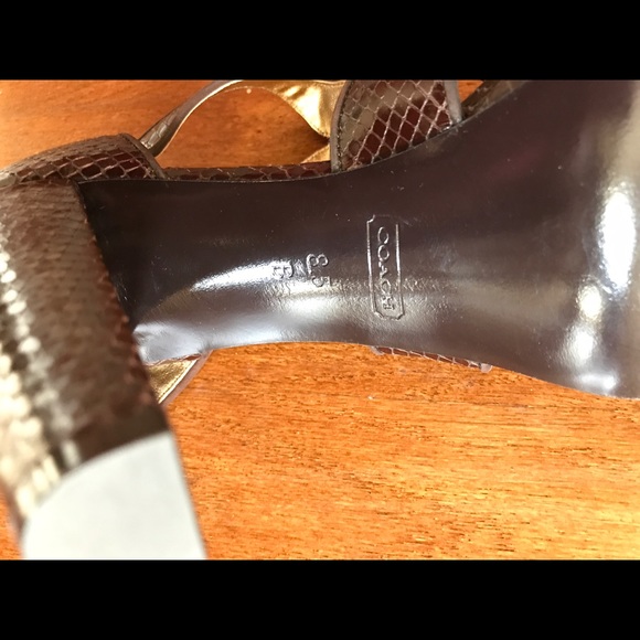 COACH Size 8.5 Brown Snakeskin High-Heeled Sandals - Picture 2 of 3