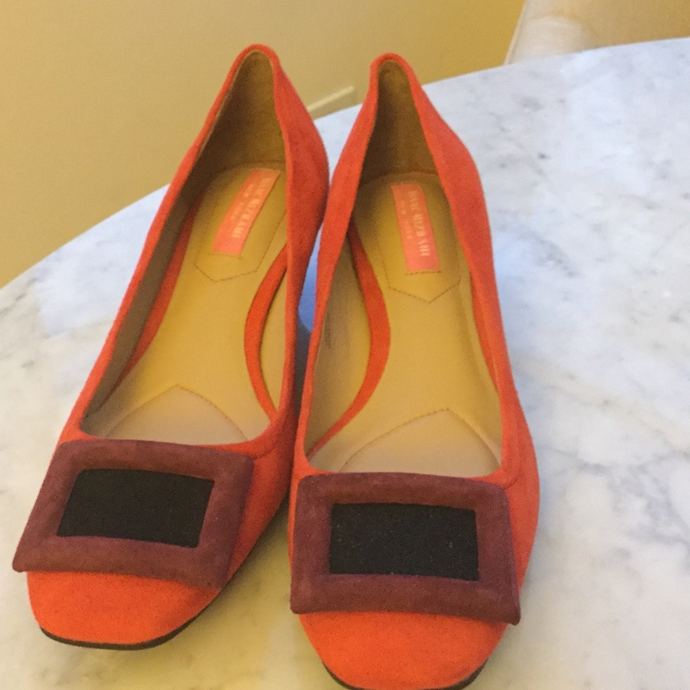 Orange suede short heels
