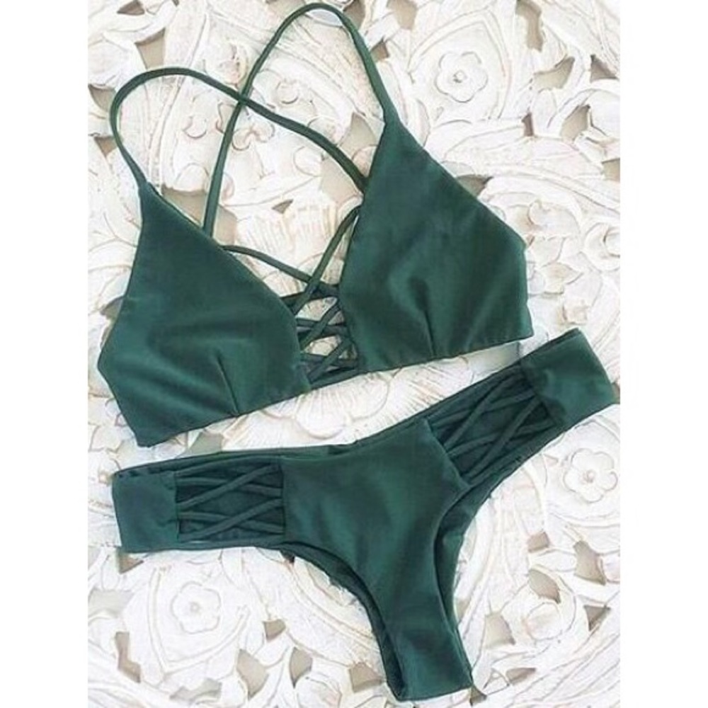 Green lace up bikini