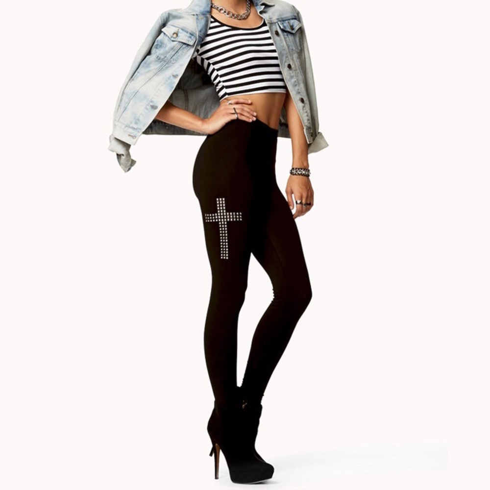 Forever 21 Cross Studded black leggings