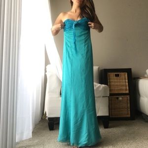 Teal, turquoise chiffon gown