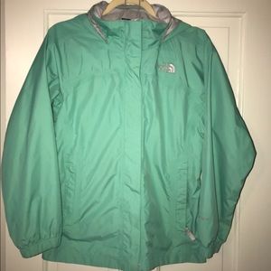 North face Rain coat Sz L seafoam blue