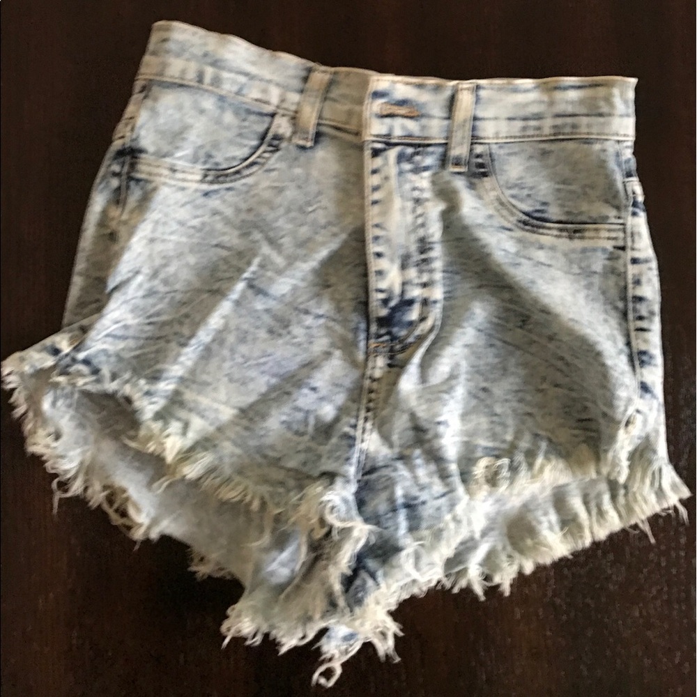 High waisted acid wash shorts