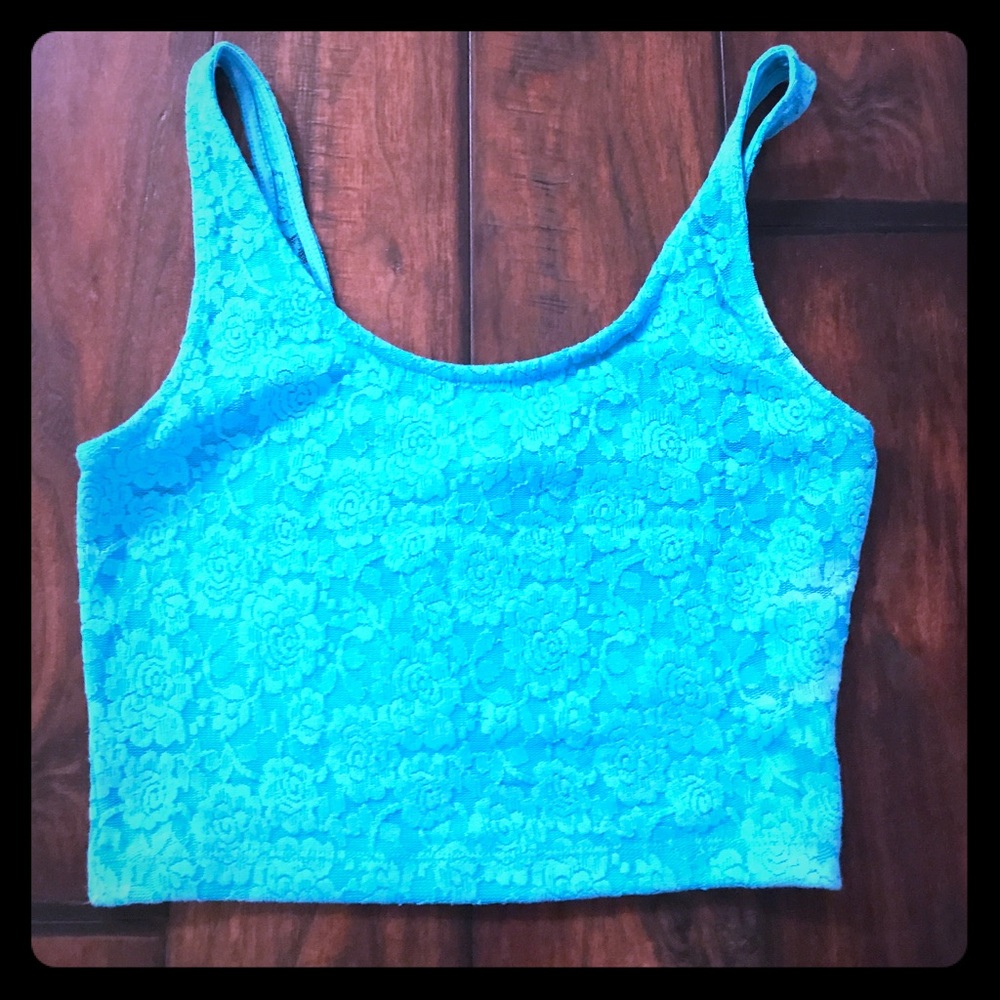 Lace turquoise flower crop top
