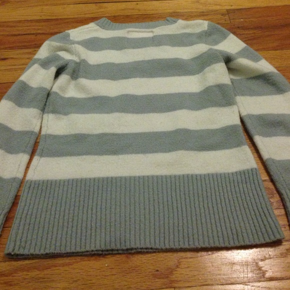 White and Gray Striped Polo V Neck Sweater - Picture 3 of 3
